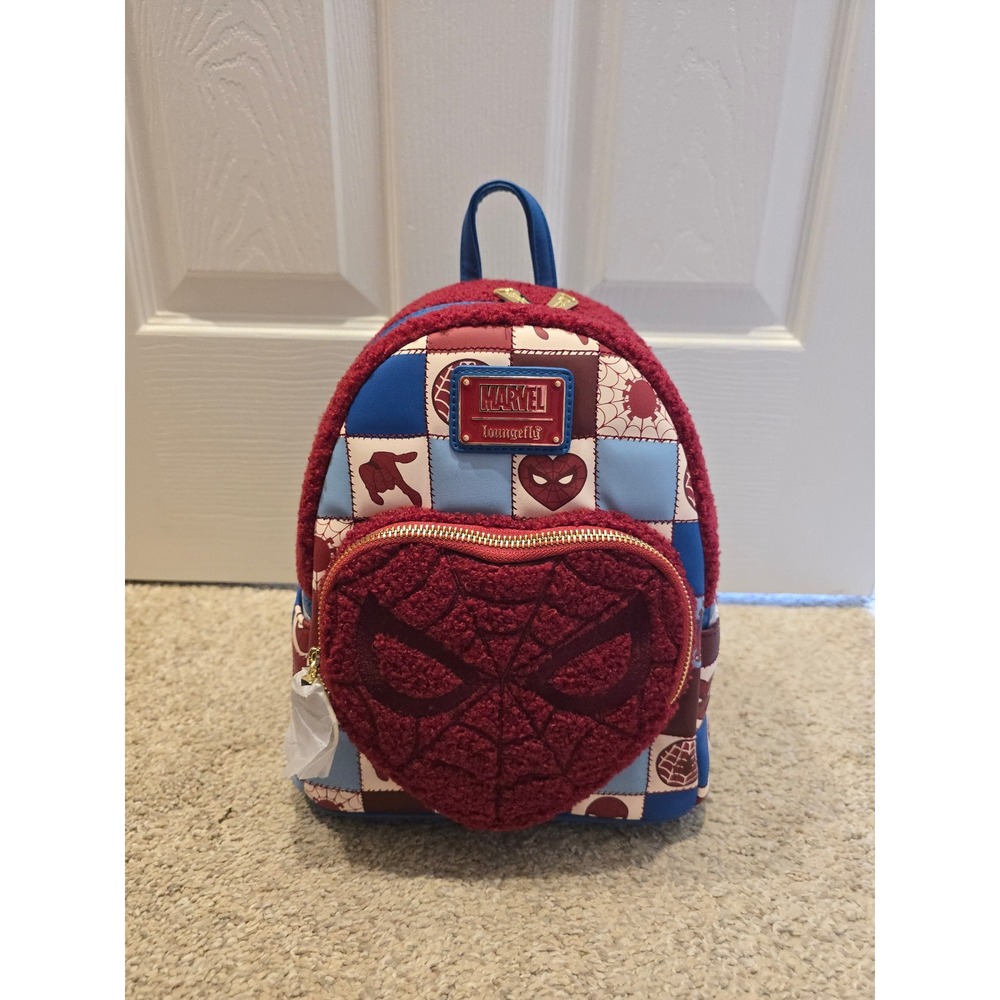 Loungefly Marvel Spider-Man Valentines Heart Sherpa Mini Backpack MVBK0364 New